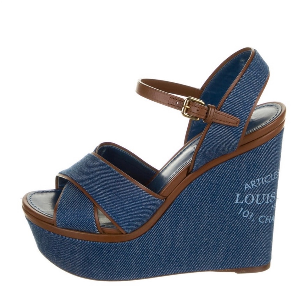Louis Vuitton denim wedges size 8.5